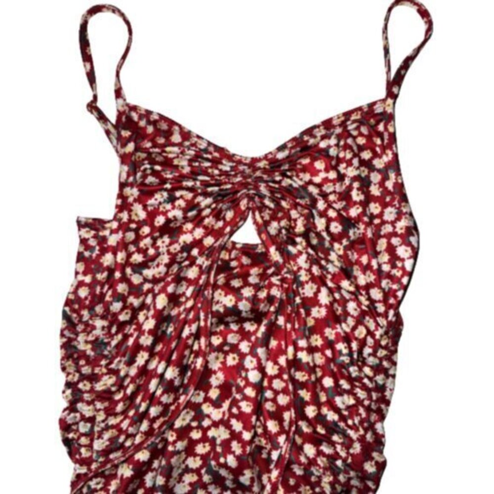🌷 Shein Cherry Red Floral Spaghetti Strap Babydoll Ditsy Milkmaid Mini Dress